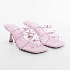 Bow kitten heel leather pastel pink strappy sandal mango